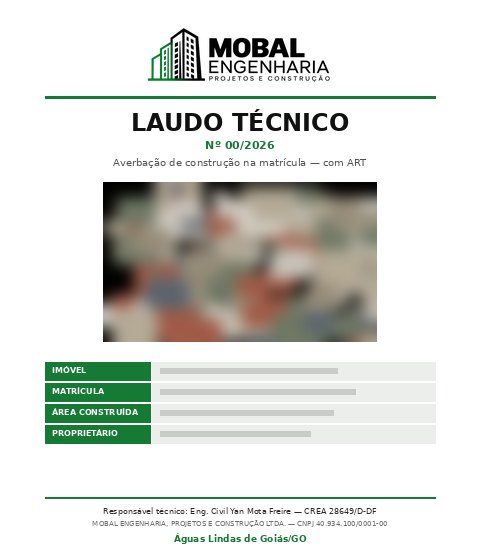 Capa de laudo para averbação da Mobal, com dados do cliente ocultados